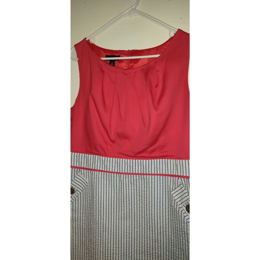 Alyx Seersucker Dress Sz 14 Red Gray Nautical Pockets Boating Lined Sleeveless - Picture 6 of 16